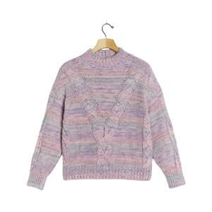 Maeve Anthropologie Multicolor Cable Knit Sweater Women's L Pastel Purple Pink